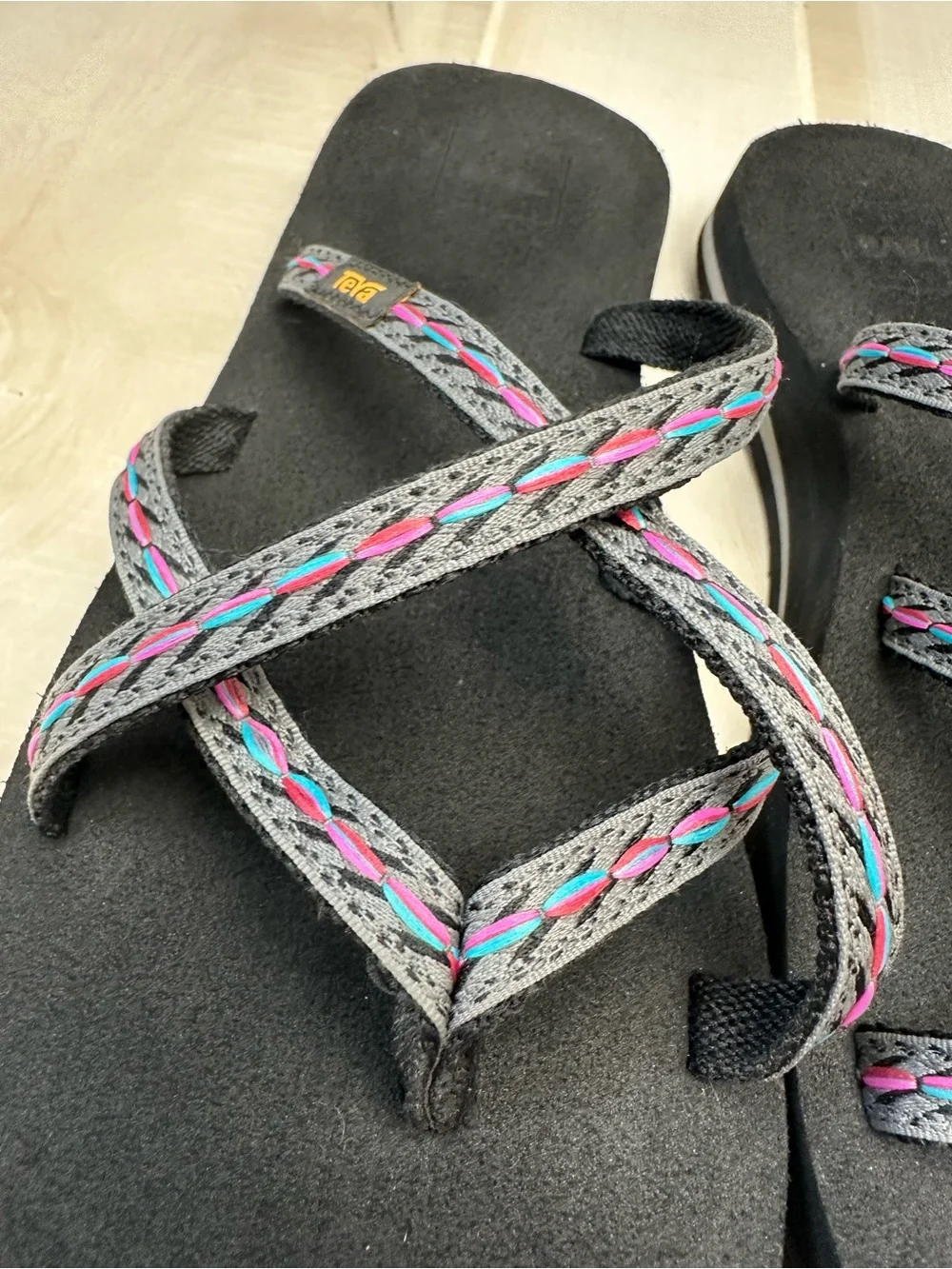 Teva Women's Olowahu Black Strappy Sandals with Multicolor Accents